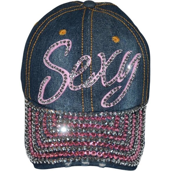 Women Girls Denim Baseball Cap Rhinestone Bling Distressed Sun Hat Gift main image 4